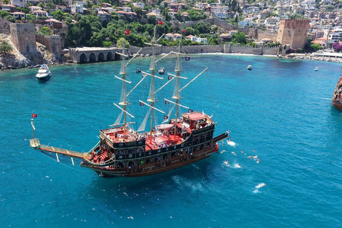 Alanya: Pirate Ship Cruise with Daytime or Sunset Option Sunset Pirate Ship Cruise with Dinner & Soft Drinks