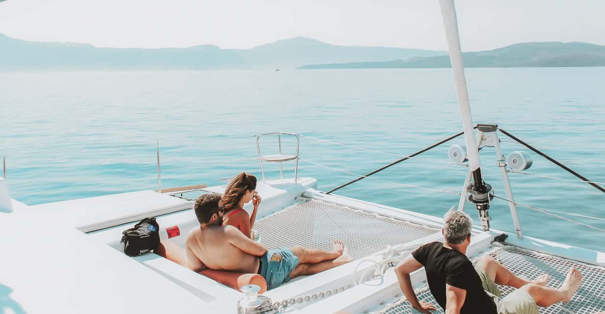 Santorini: Luxury Small Group Catamaran w/ Meal & Open Bar