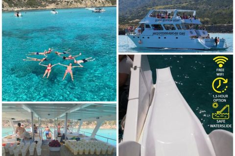 From Paphos: Blue Lagoon Bus and Water Slide Boat Day Trip