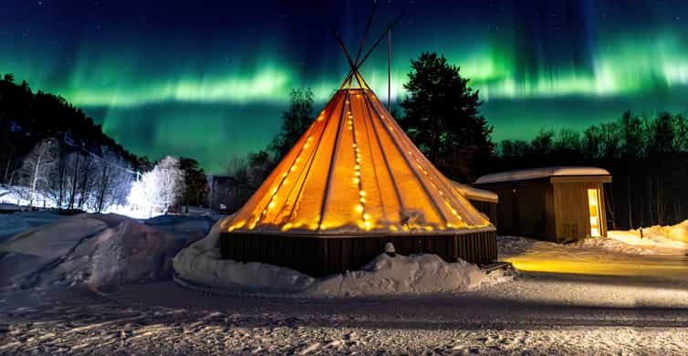Soirée au chenil de huskys, dîner et aurores