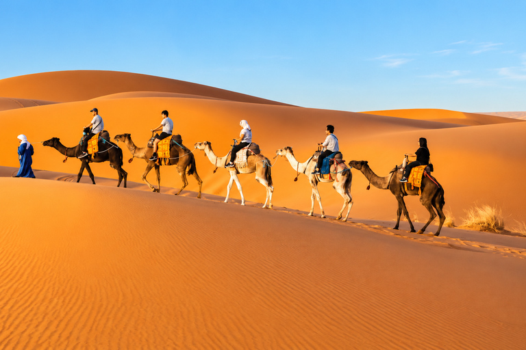 From Fes: 3-Day Merzouga Desert Tour to Marrakech Standard Desert Camp Experience (Shared Facilities)
