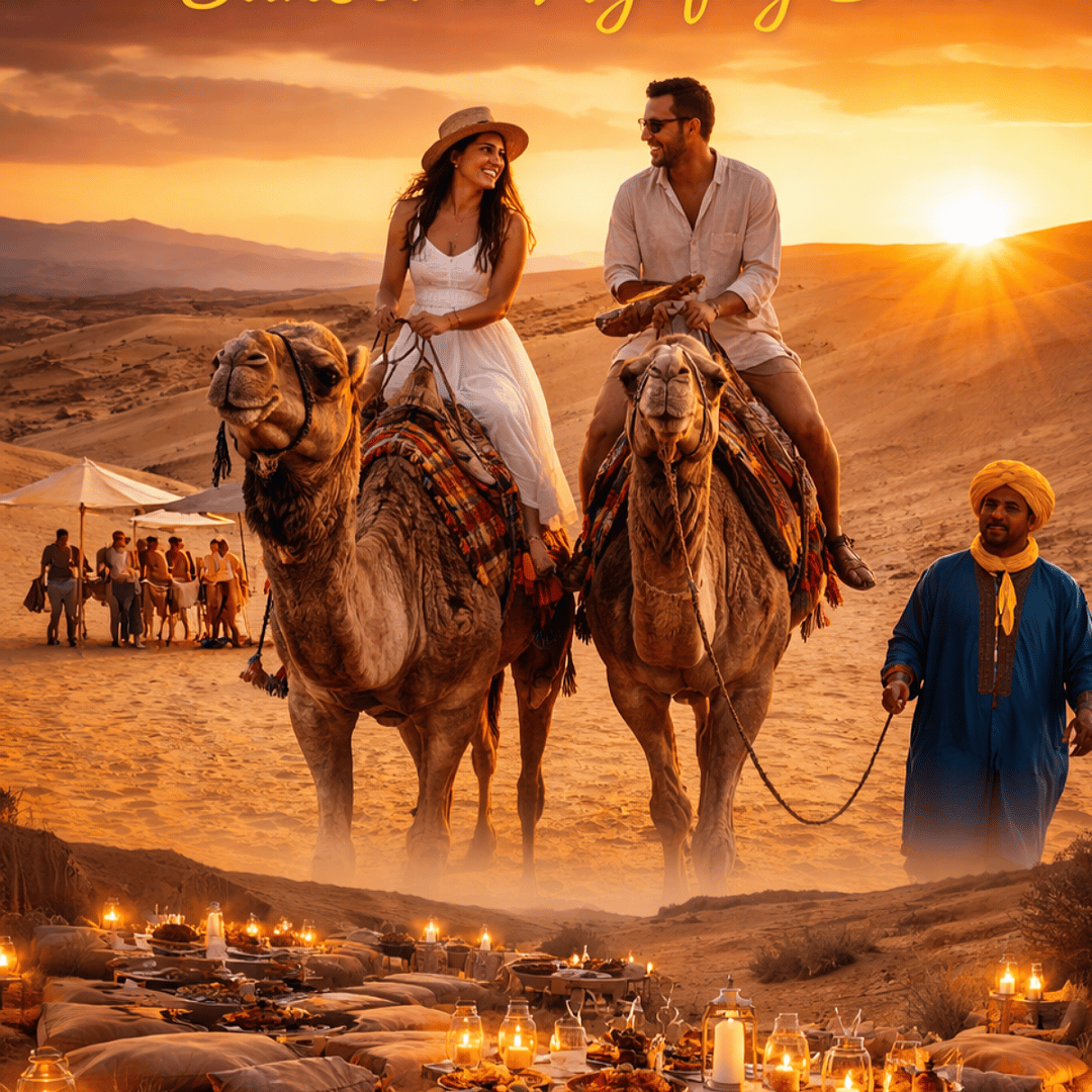 Marrakech : balade à dos de chameau et dîner au coucher du soleil dans le désert d'Agafay - dromadaire