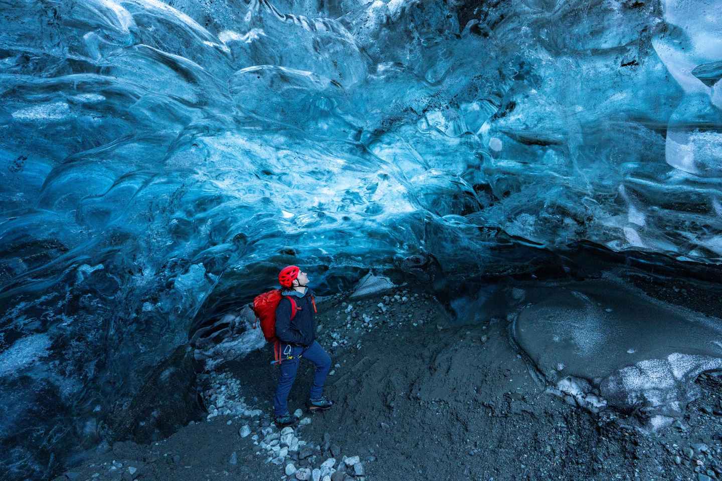 Depuis Jökulsárlón : Grotte de glace cristalline sur le glacier Vatnajökull