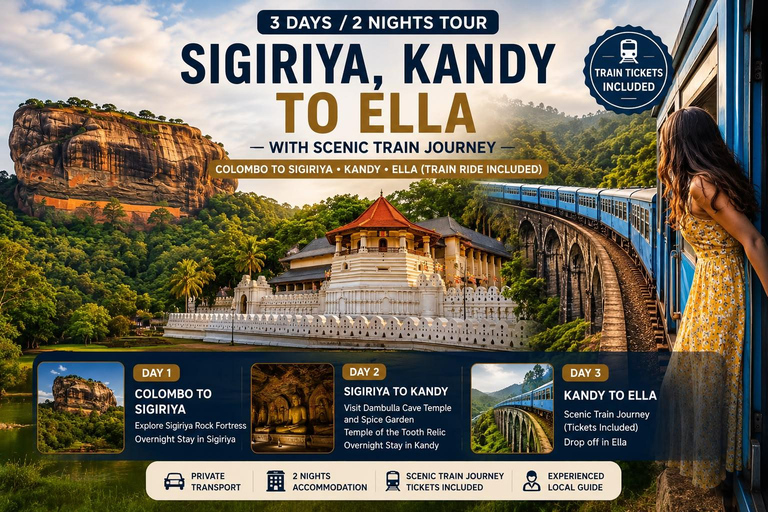 Colombo to Ella Tour: 3-Day (Sigiriya, Kandy & Nuwara Eliya)