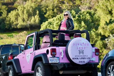 Los Angeles: Passeio pelo letreiro de Hollywood em um jipe rosa abertoLos Angeles: Tour particular pelo letreiro de Hollywood em um jipe Open Pink