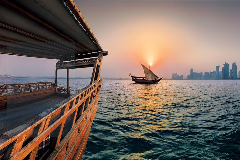 Doha: Traditional Sunset Dhow Cruise with BBQ Buffet onboard Sharing Sunset Dhow Cruise Tour with Transfers & BBQ Buffet