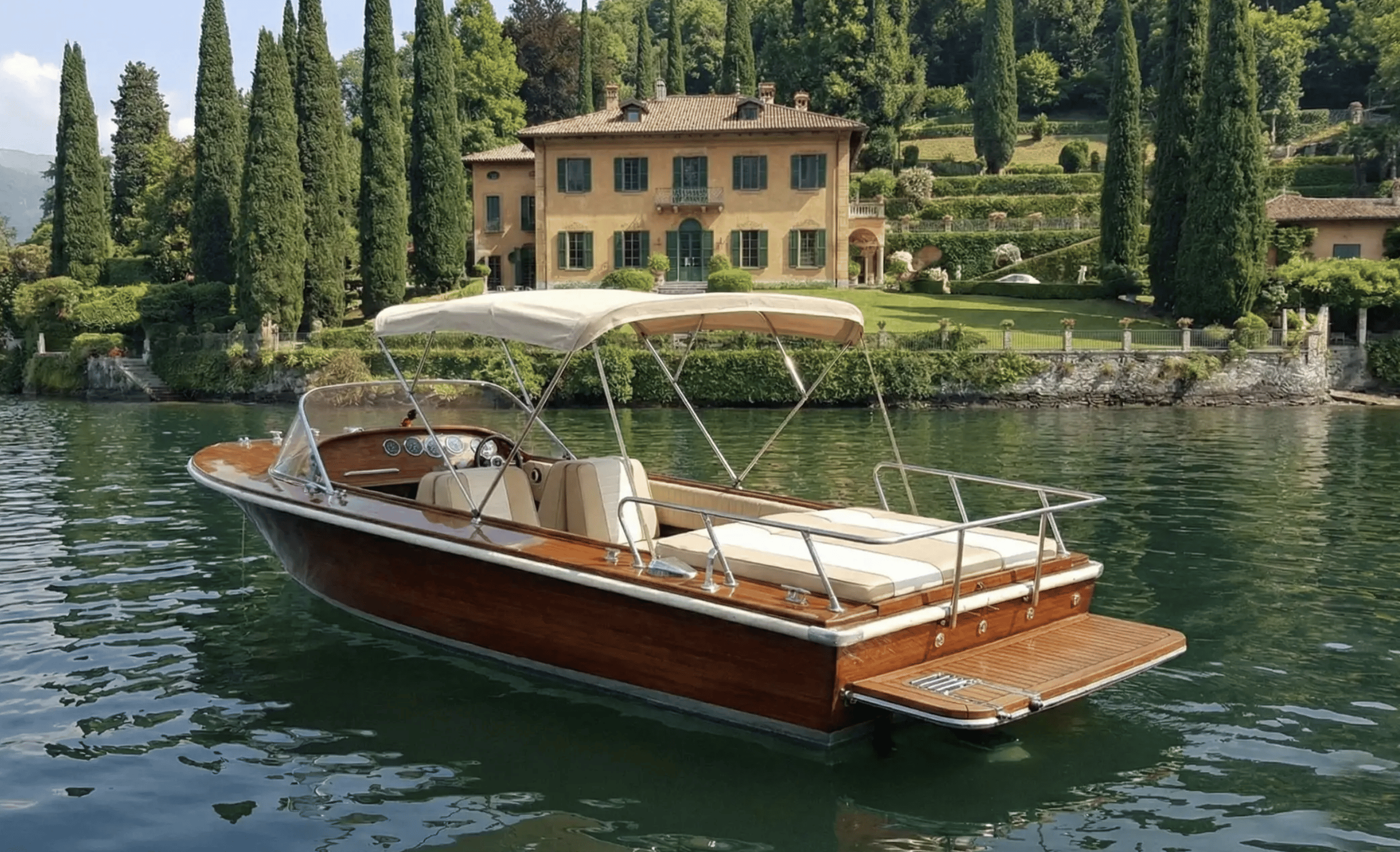 Comer See: PRIVATE Tour auf einem italienischen HOLZBOOT mit Skipper