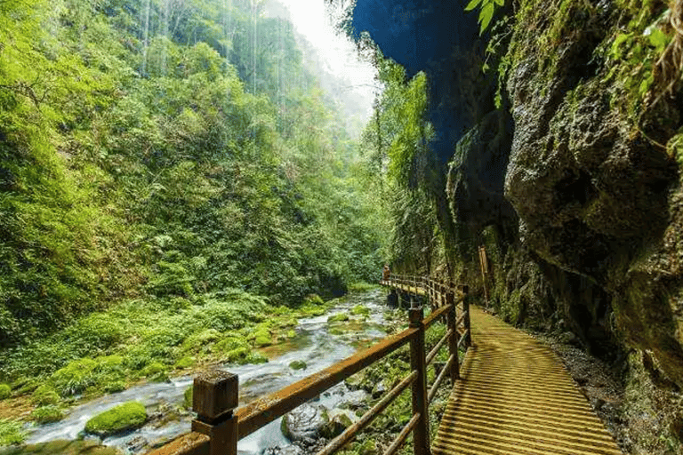 Excursão à ponte de vidro do Grand Canyon de Zhangjiajie e à caverna HuanglongGrand canyon glass birdge huanglong cave from Zhangjiajie