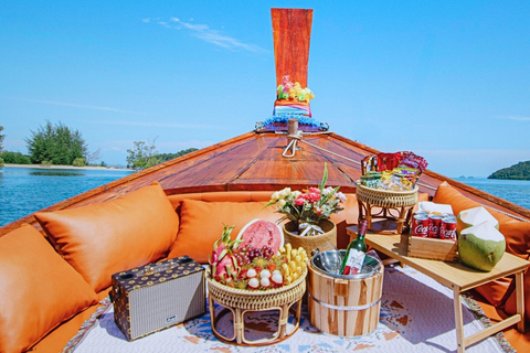 Krabi: Luxury Vintage Wooden Boat Cruise With Island Hopping Private: One day 4 Islands Tour