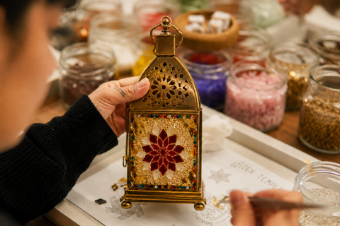 Marrakech: Original Moroccan Mosaic Lamp Workshop & Snacks Start Pickup with Tuk Tuk – Mosaic Lamp Workshop