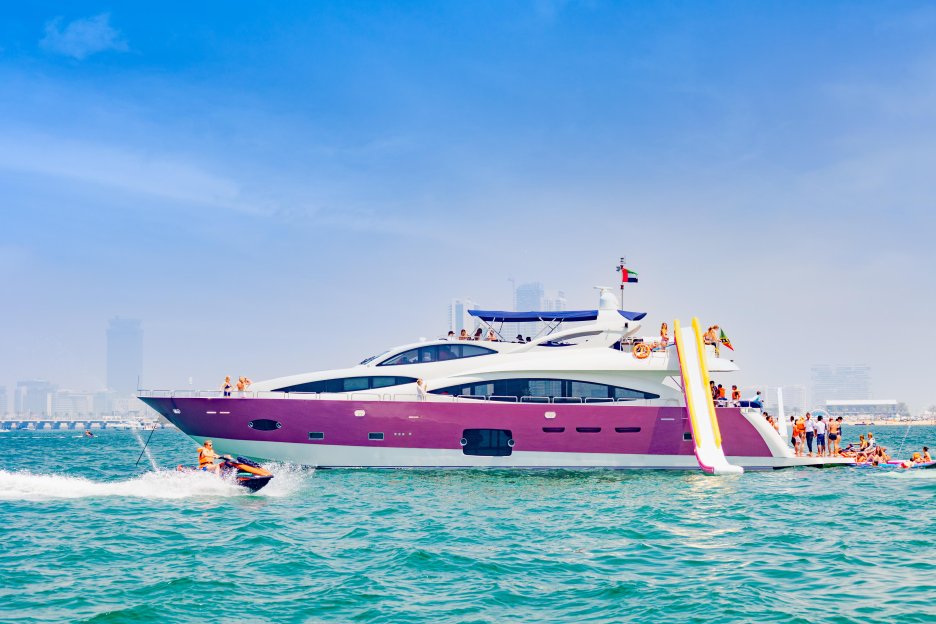 Dubai: Yacht Ride &amp; Slide, Swim &amp; Snorkel with BBQ Lunch
