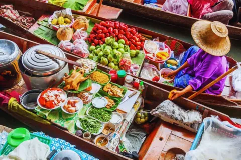 Banguecoque: Visita ao Mercado Flutuante e ao Mercado Ferroviário.
