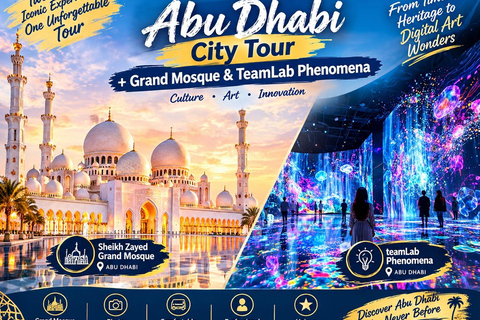 Abu Dhabi: Blue Mosque & teamLab Phenomena Tour with Entry Abudhabi: Full Day Premium Pass Tour With 24K Gold Coffee