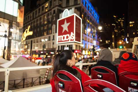 Holiday lights on open-top bus