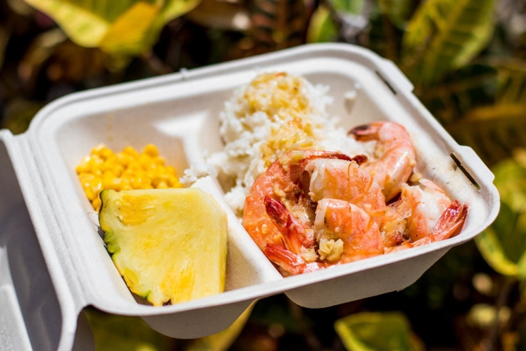 Oahu: jednodniowa wycieczka na wyspę Circle z lunchem na talerzu z krewetkamiOahu: Wycieczka autobusowa Food and Sights