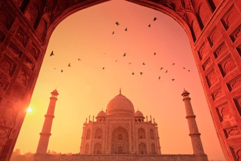 Au départ de Delhi : visite du Taj Mahal au lever du soleil avec conservation des éléphantsTout compris : voiture + guide + billet + conservation des éléphants + déjeuner