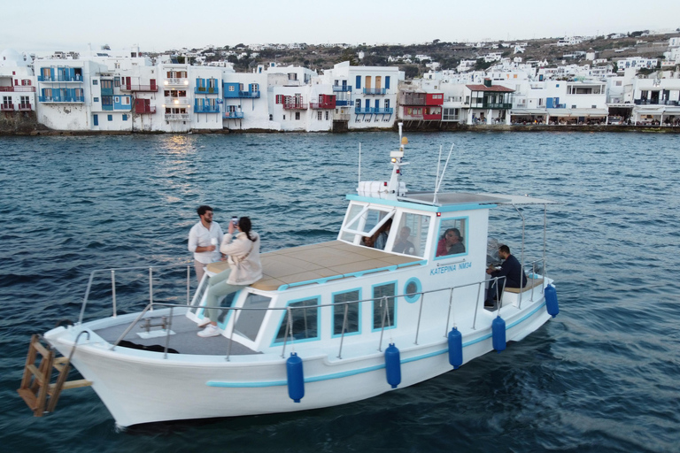 Mykonos : croisière d'une demi-journée en bateau antique sur la côte sudMykonos : tour en bateau demi-journée plages du sud