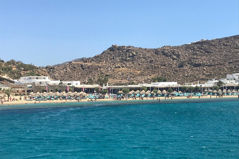 Mykonos : Croisière au coucher du soleil vers Rhenia, safari sur la plage, dînerCroisière sans transfert