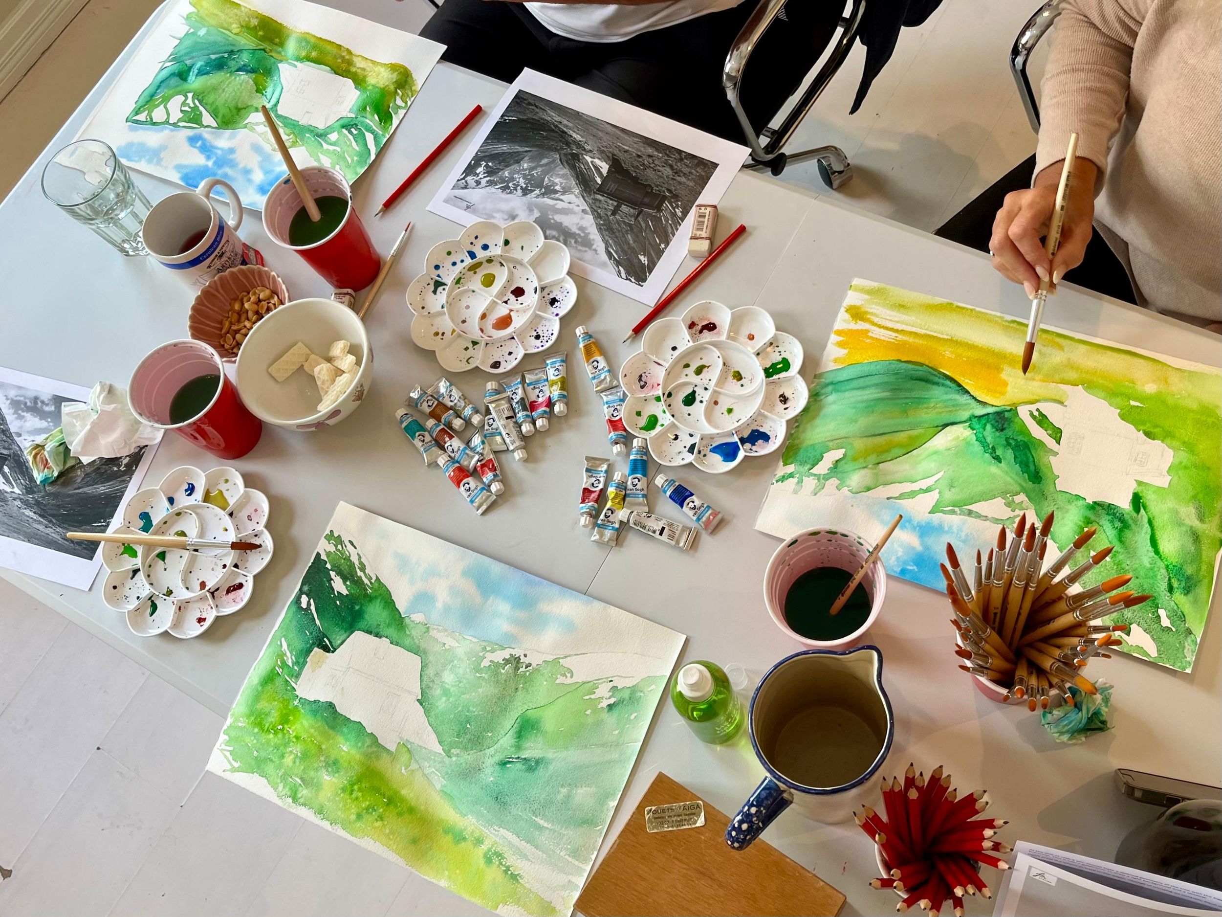 Bergen: Norwegische Landschaft mit Aquarellfarben malen
