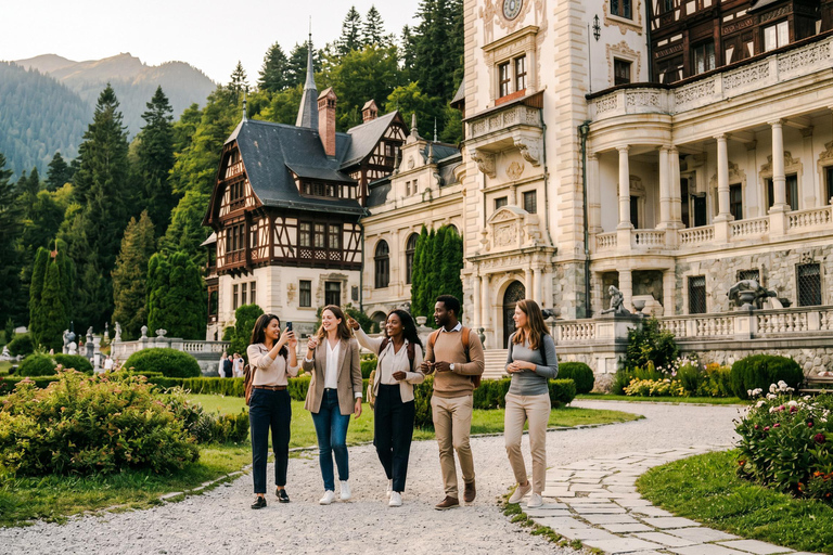 From Bucharest: Peles Castle, Bran Castle & Brasov Day Tour MINIVAN Tour with Entrance tickets included to Peles & Bran