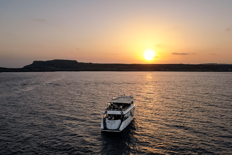 Protaras: 80s and 90s Sunset Cruise with Cypriot Dinner & DJ Local Transfer, Meal, 1 Glass wine, beer, soda or Juice