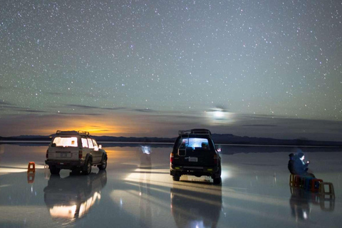 Uyuni: Stjärnornas natt + soluppgång i Uyuni Salt Flats