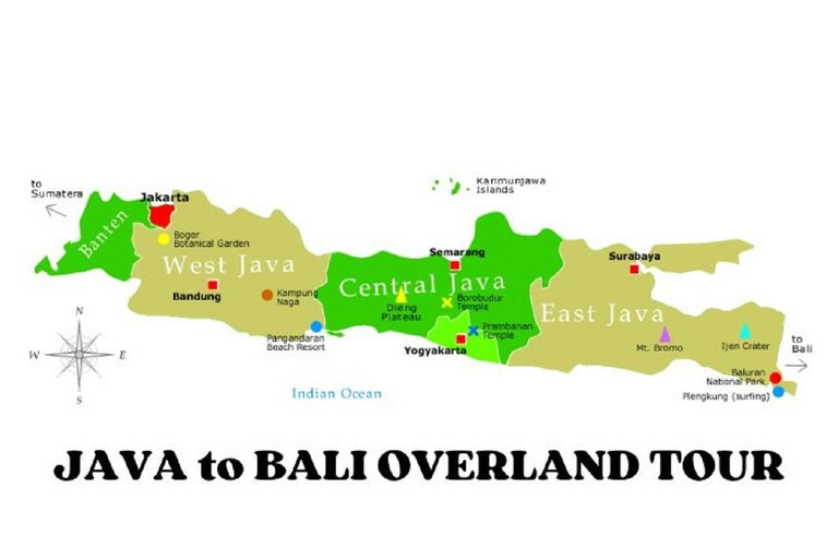 From Jakarta: 15-Day Java to Bali Overland Tour Transport Service Only without Hotels & Tickets