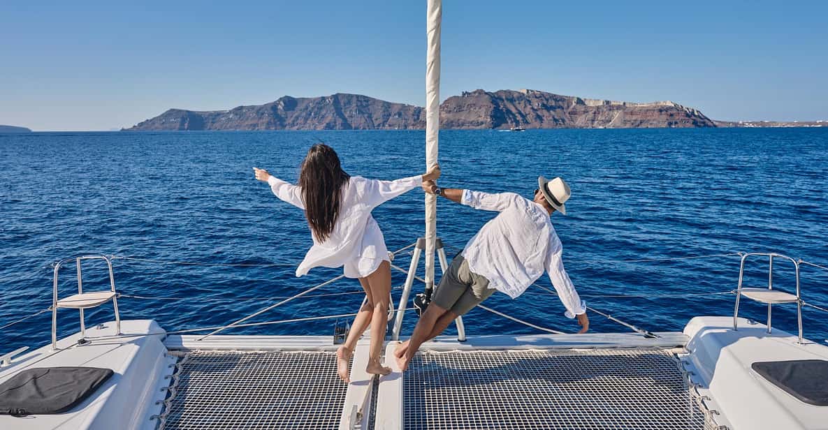 Caldera Catamaran Cruise w BBQ Meal & Drinks — a boat tour from Santorini, Greece