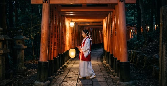 Kyoto Night Walk: Fushimi Inari&#39;s Lantern-Lit Torii