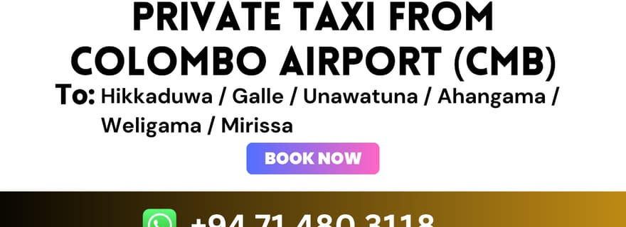 Táxi particular do Aeroporto de Colombo para Unawatuna/Weligama/Galle