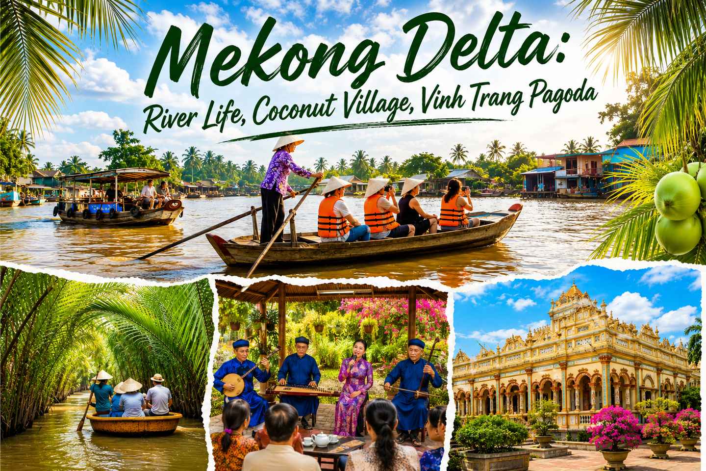 Mekong Delta: River Life, Coconut Village, Vinh Trang Pagoda - Big Group