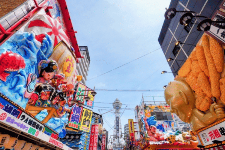 Shinsekai i Harukas: wycieczka po retro uliczkach i lokalnych przekąskachShinsekai i Harukas: wycieczka po retro ulicach i lokalnych smakołykach