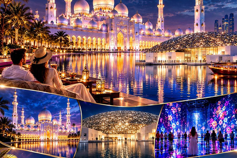 Abu Dhabi: Blue Mosque & teamLab Phenomena Tour with Entry Abudhabi: Full Day Premium Pass Tour With 24K Gold Coffee