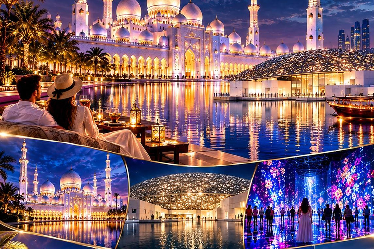 Abu Dhabi: Blue Mosque & teamLab Phenomena Tour with Entry Abudhabi: Full Day Premium Pass Tour With 24K Gold Coffee
