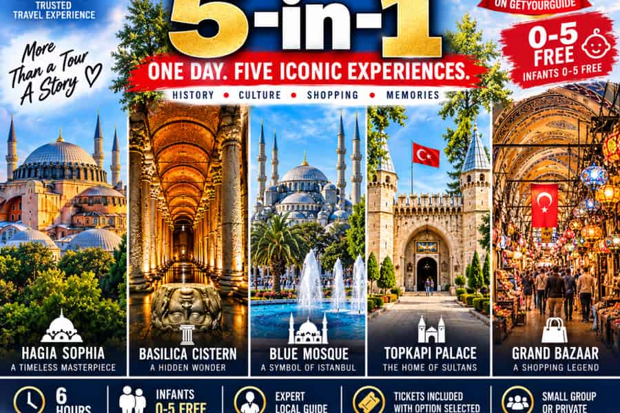 Istanbul: 5-in-1 Hagia Sophia, Topkapi, Cisterna & Großer Basar. Foto: GetYourGuide Istanbul: 5-in-1 Hagia Sophia, Topkapi, Cisterna & Großer Basar. Foto: GetYourGuide