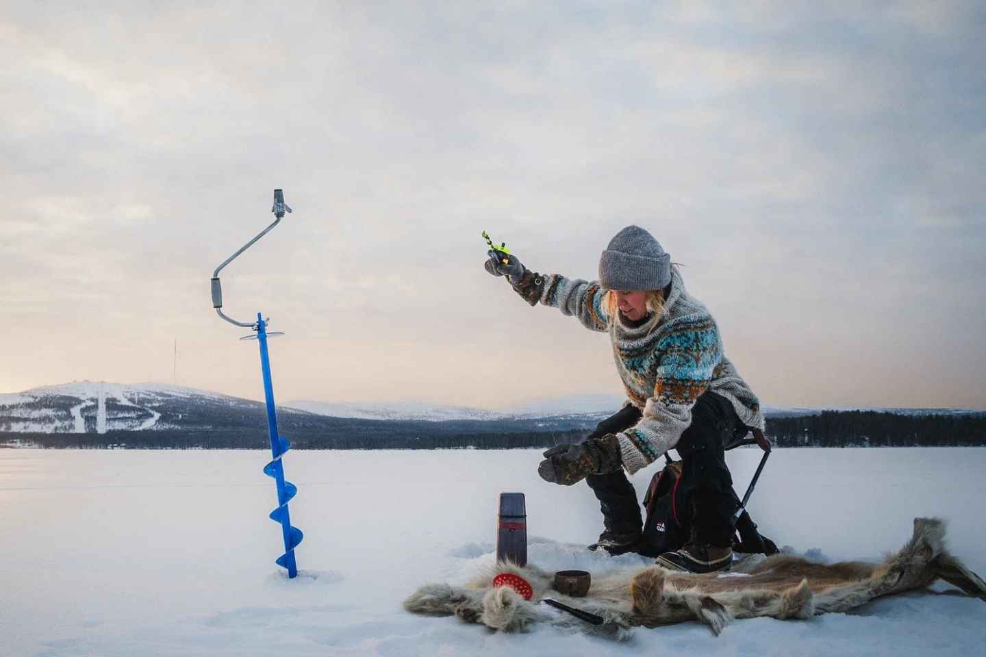 Pyhä: Ice Fishing Experience at Frozen Lake