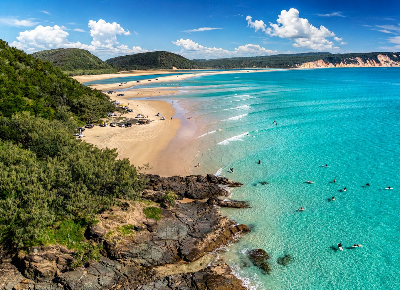 Rainbow Beach: 4WD Beach Drive Adventure og surf-lektion