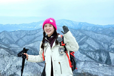 Depuis Séoul : Randonnée au lever du soleil de Taebaeksan sur les fleurs de neige et K-food