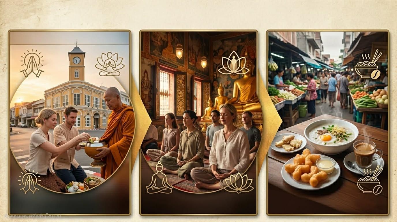 Phuket: Almosen-Zeremonie am Morgen bei Sonnenaufgang & Meditation im Tempel