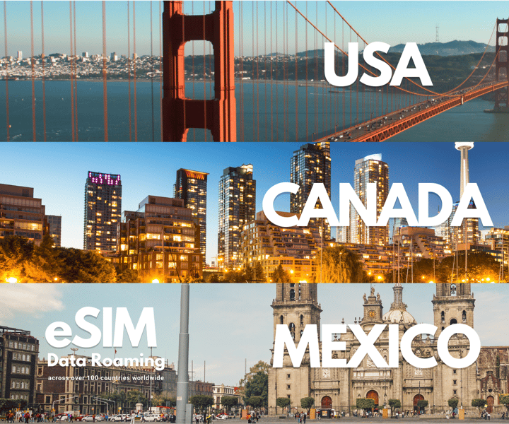 USA, Canada & Mexico Data eSIM : 0.5GB/daily to 10GB -30Days