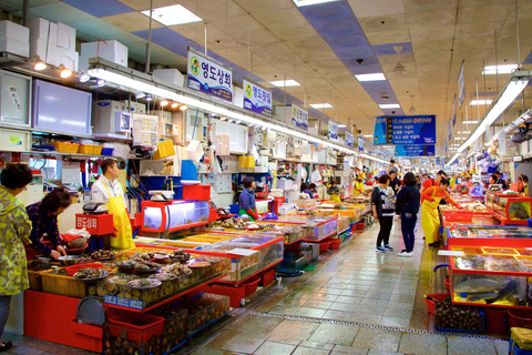 Busan : Croisière commentée au coucher du soleil à Jagalchi et visite nocturne du marché