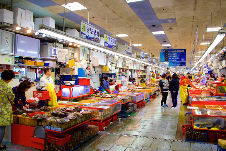 Busan: Crociera al tramonto di Jagalchi e tour del mercato notturno