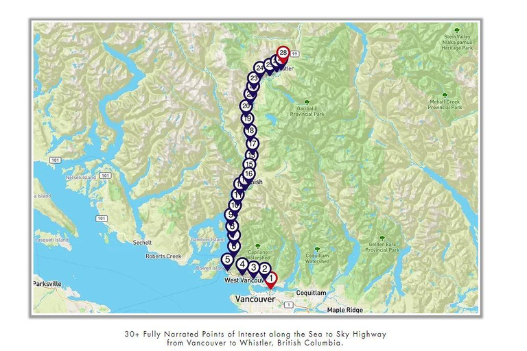 Entre Vancouver y Whistler: recorrido de conducción de audio por teléfono inteligente