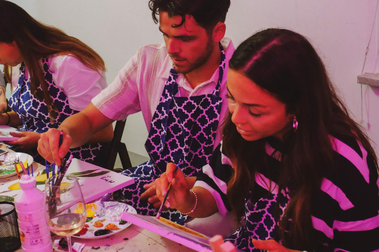 Aula de pintura com vinho fino e artes em RomaAula de pintura embriagada com vinhos finos e artes em Roma