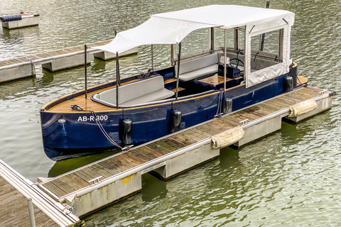 法兰克福：私人游船之旅，欣赏天际线美景，最多可容纳18人。法兰克福：私人游船之旅，可欣赏天际线美景，最多可容纳18位客人。