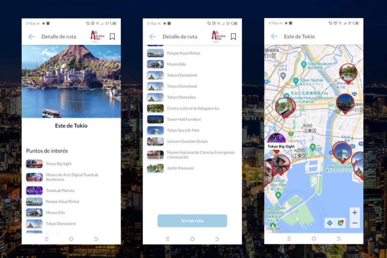 Zelfgids-app van Tokio met meertalige audiogids