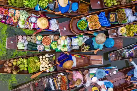 Bangkok: Damnoen Saduak und Zugmarkt mit Bootsfahrt