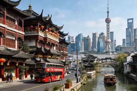 Shanghai:Yu Garden, Temple, Water Town Tour w/Hop-On Hop-Off