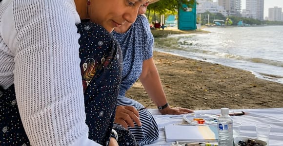 Cartagena: Watercolor Painting on the Beach with Brunch