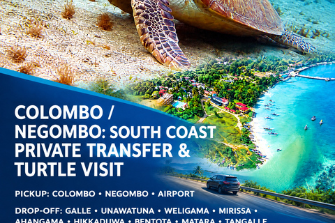 Colombo/Negombo: South Coast Private Transfer & Turtle Visit 3 Person Only